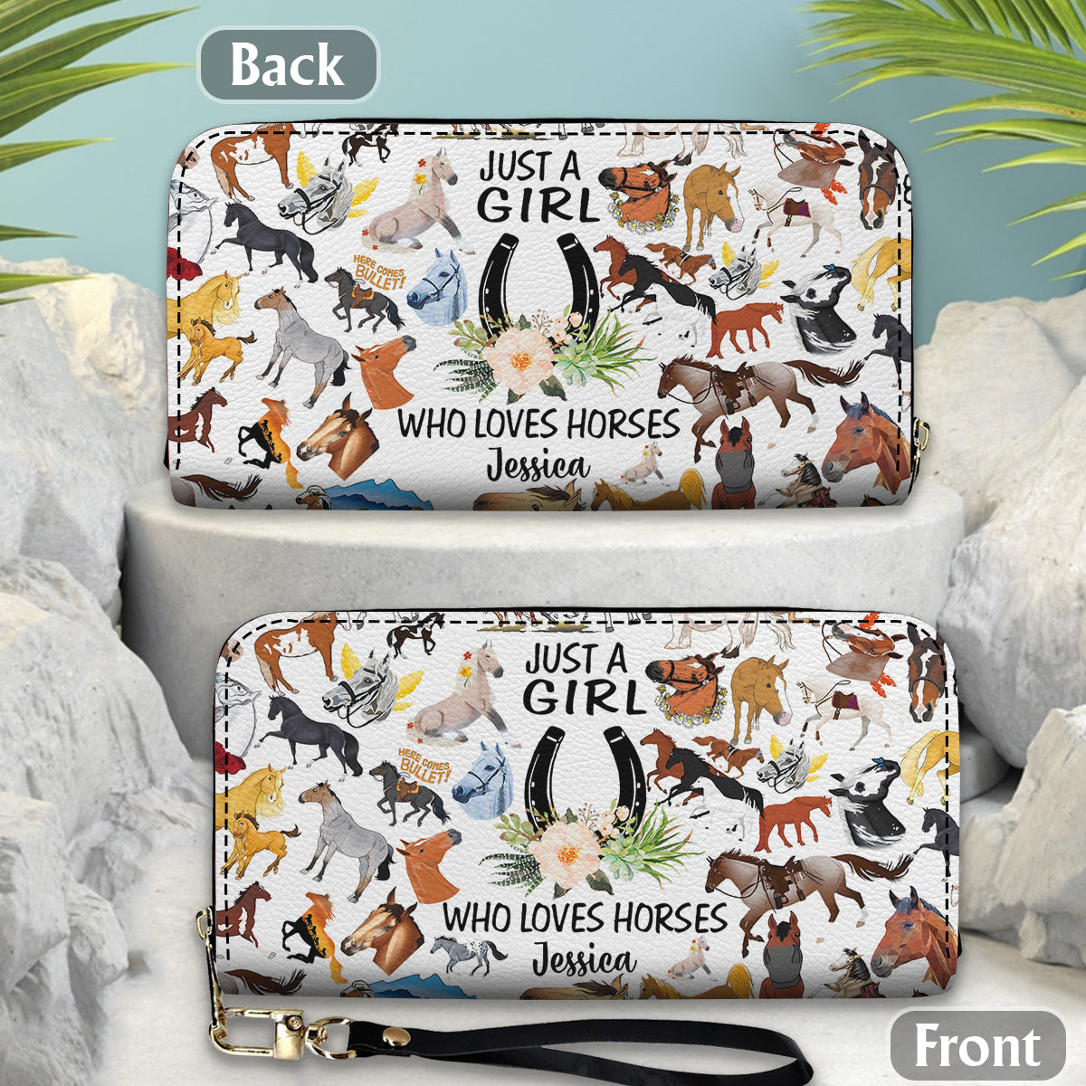 Juste une fille qui aime les chevaux - Portefeuille long en cuir personnalisé à motif cheval