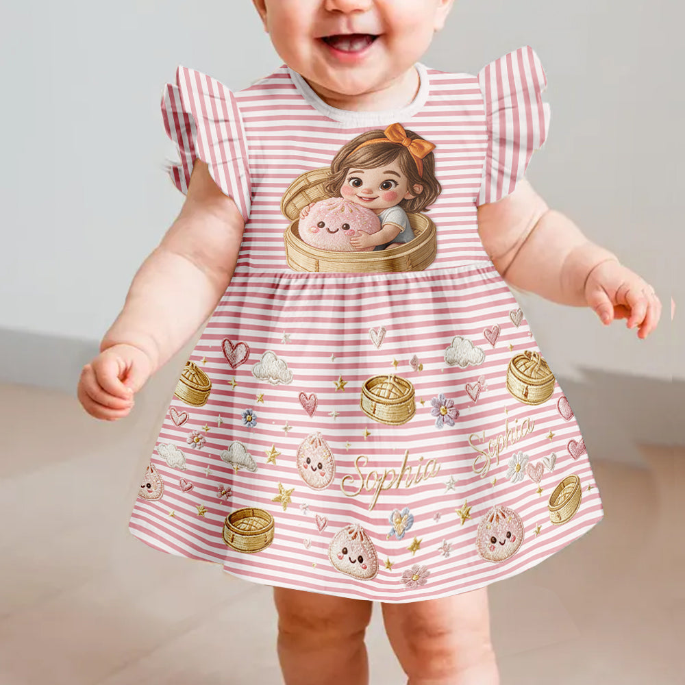 Funny Glitter Dumpling Gift For Kid - Personalized Kid Kid Ruffle Sleeve Dress