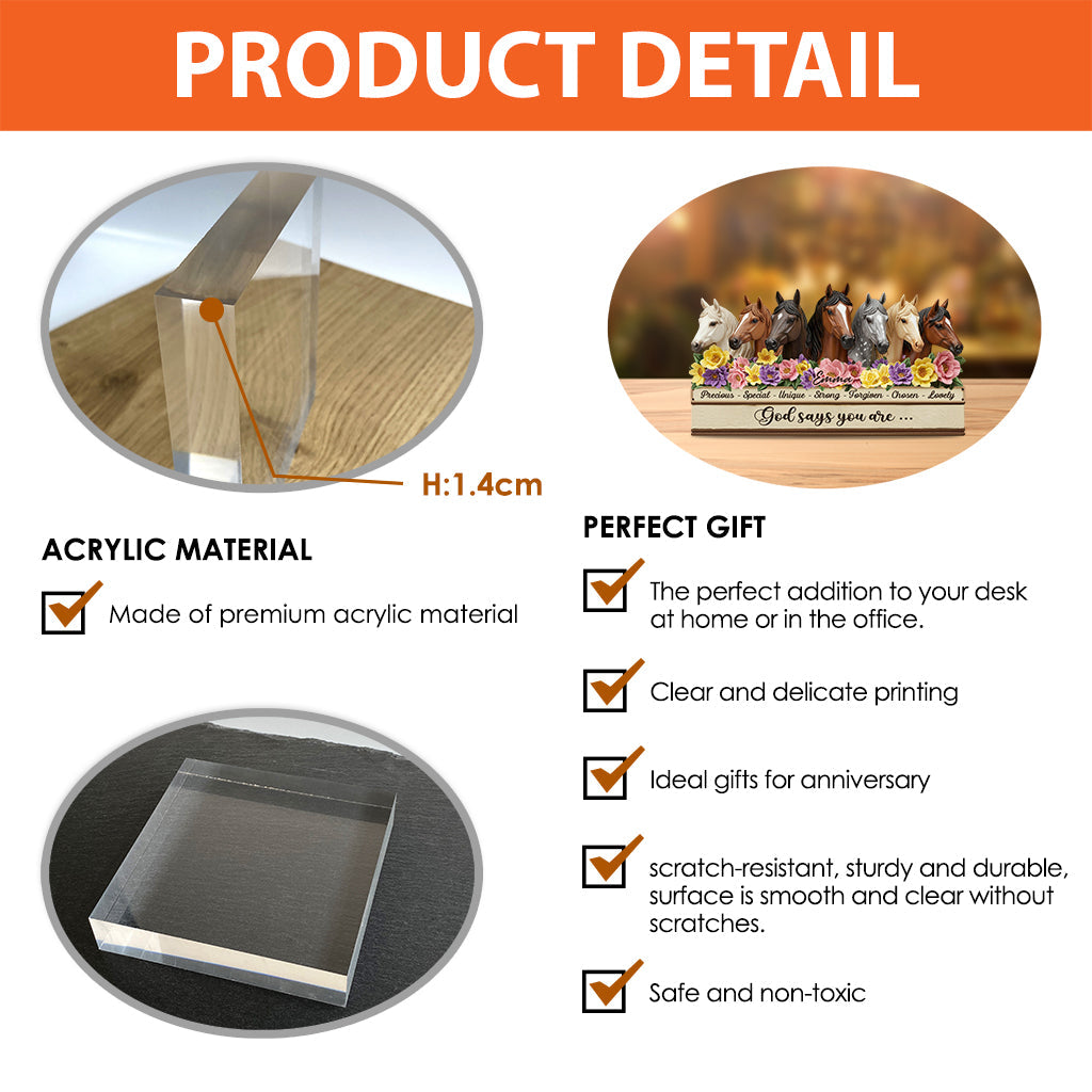 Dieu dit que tu l'es - Plaque acrylique personnalisée en forme de cheval
