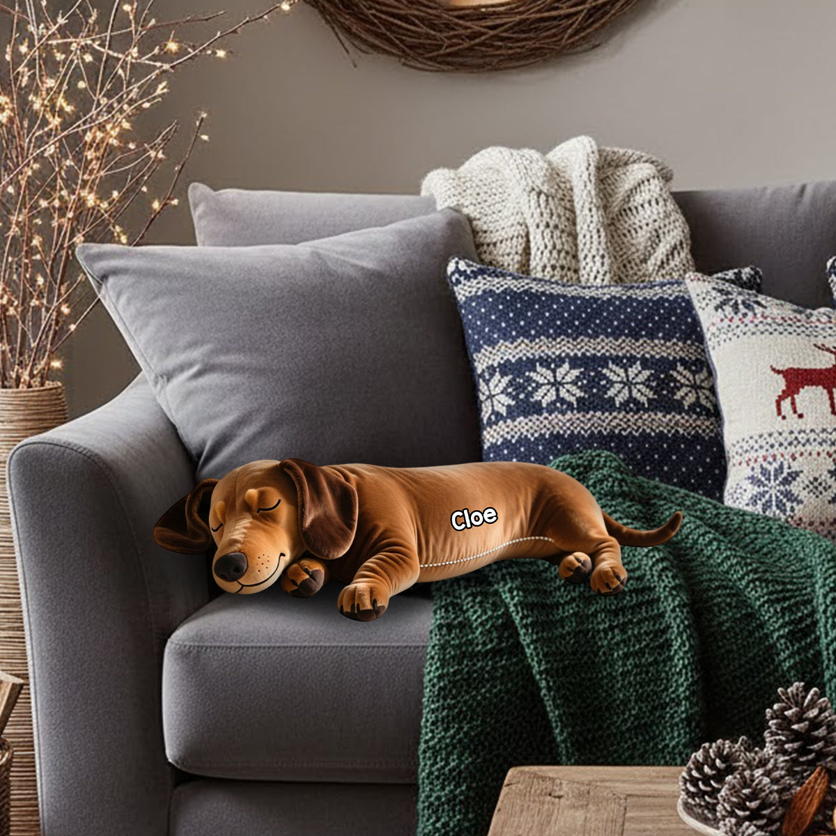Sleeping Dog Perfect Gift For Dog Mom/Dog Dad - Personalized Dachshund Faux Fur Shaped Pillow