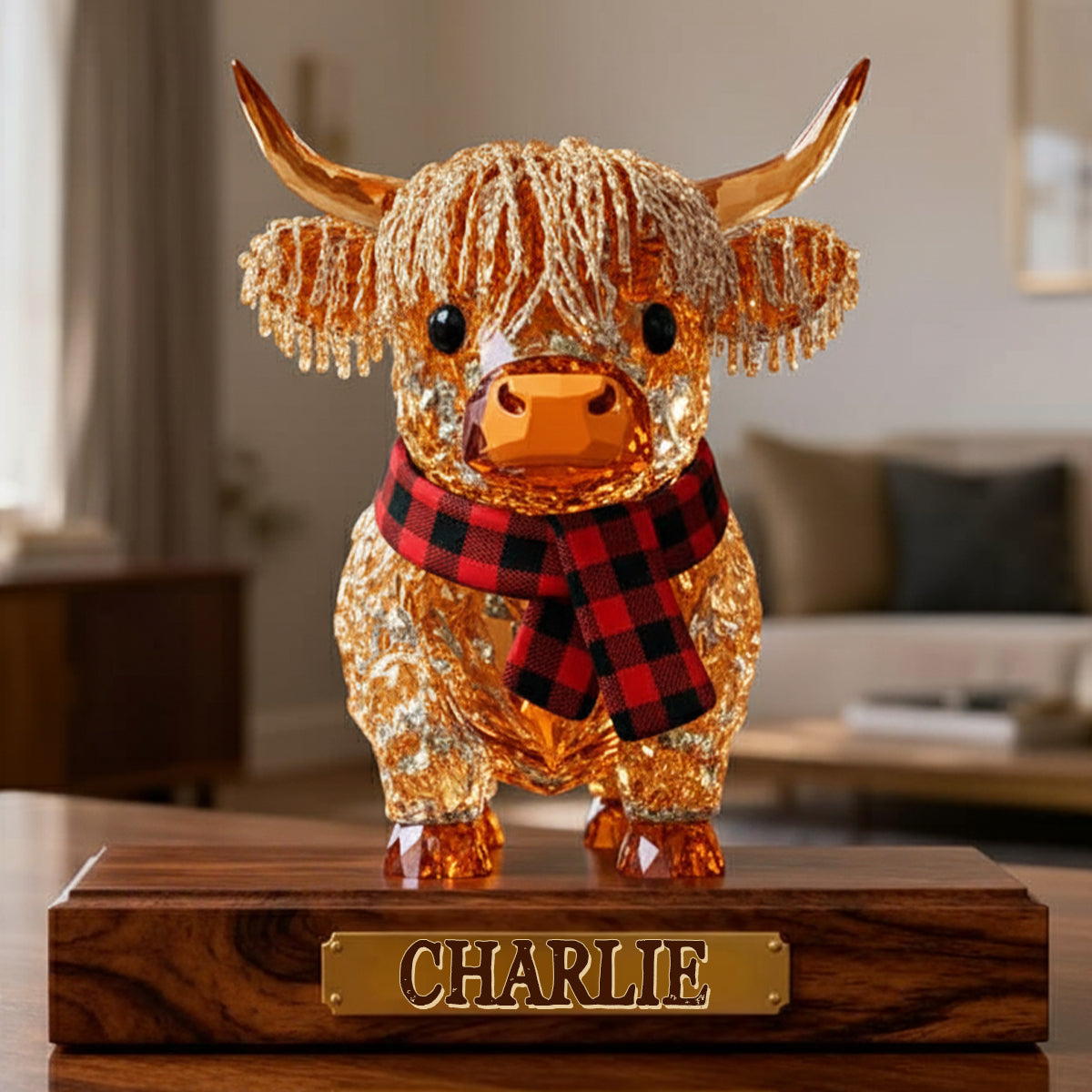 Vache des Highlands mignonne - Plaque acrylique personnalisée en forme de vache des Highlands