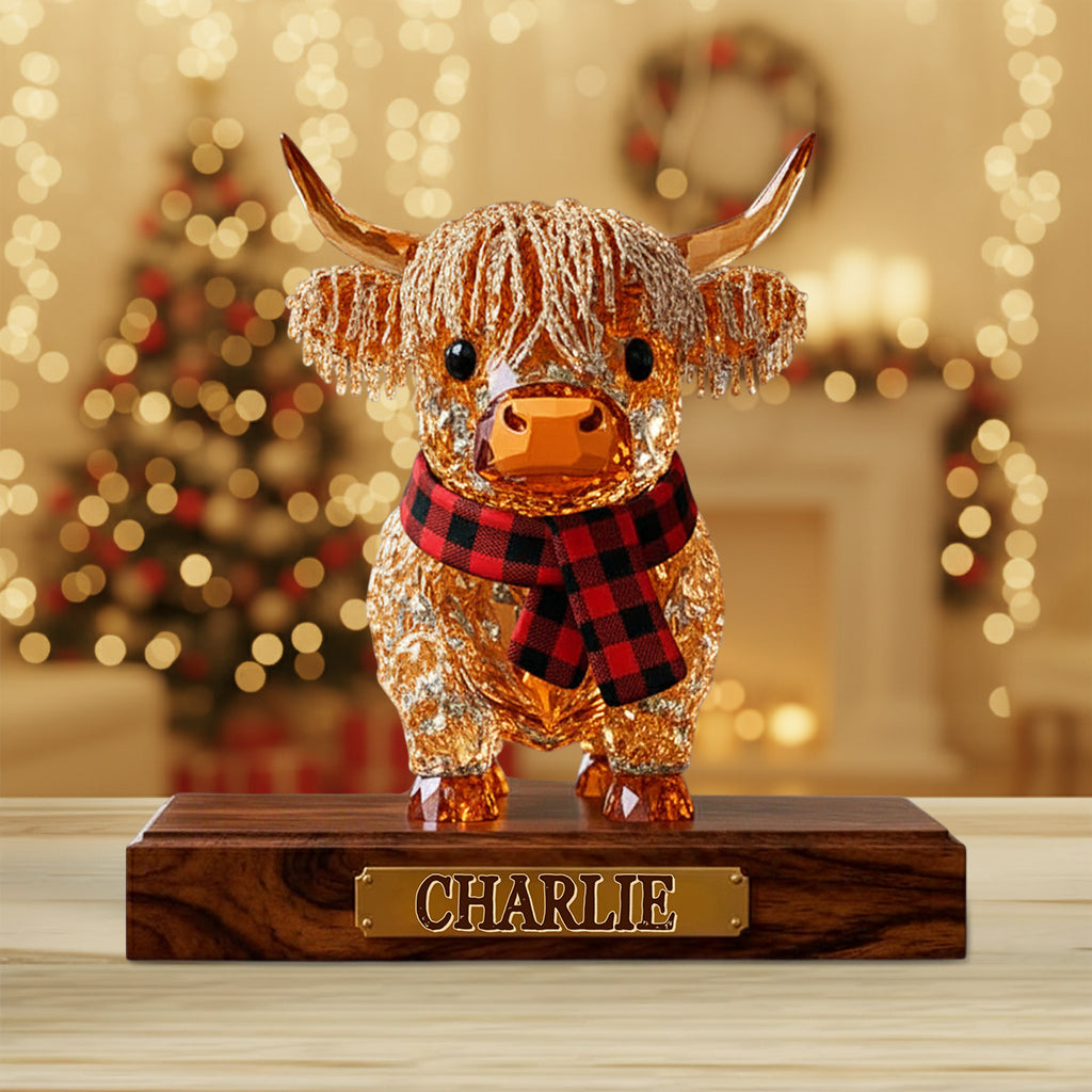 Vache des Highlands mignonne - Plaque acrylique personnalisée en forme de vache des Highlands