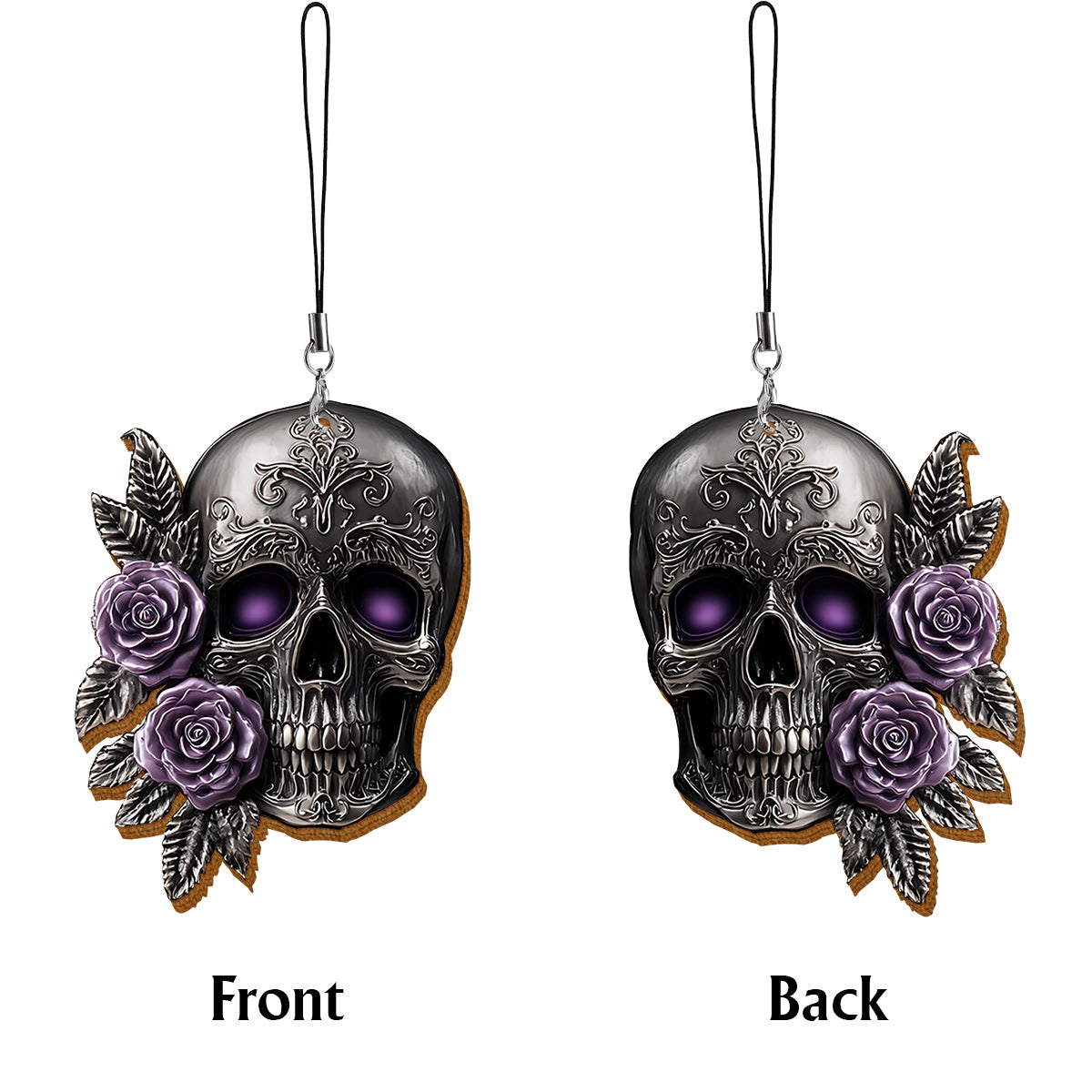 Étui portefeuille personnalisé en forme de crâne et de roses