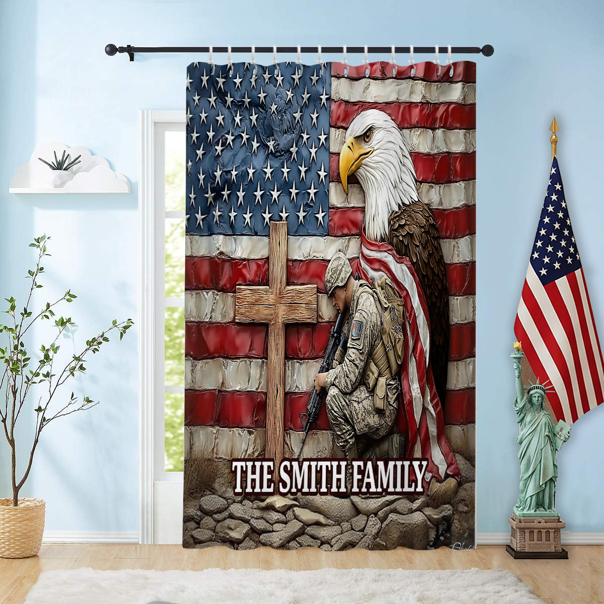 One Nation Under God - Personalized Bald Eagle Blackout Window Curtain/ Drapes Set