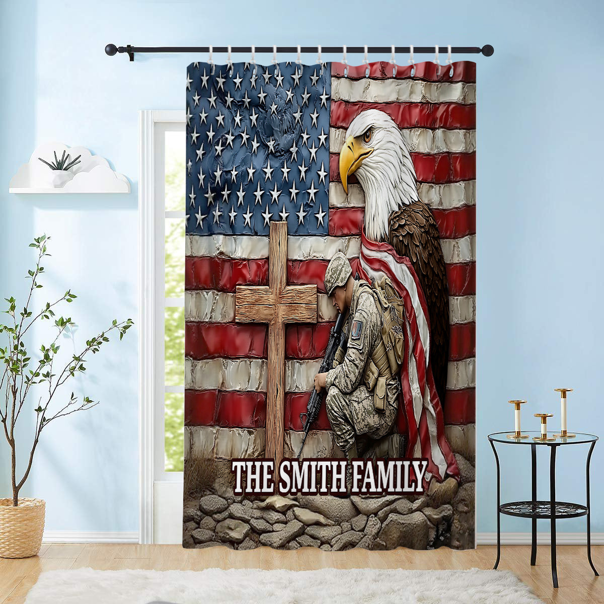One Nation Under God - Personalized Bald Eagle Blackout Window Curtain/ Drapes Set