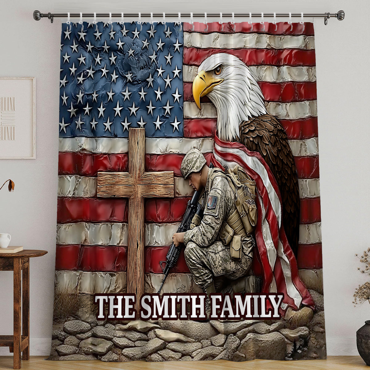 One Nation Under God - Personalized Bald Eagle Blackout Window Curtain/ Drapes Set