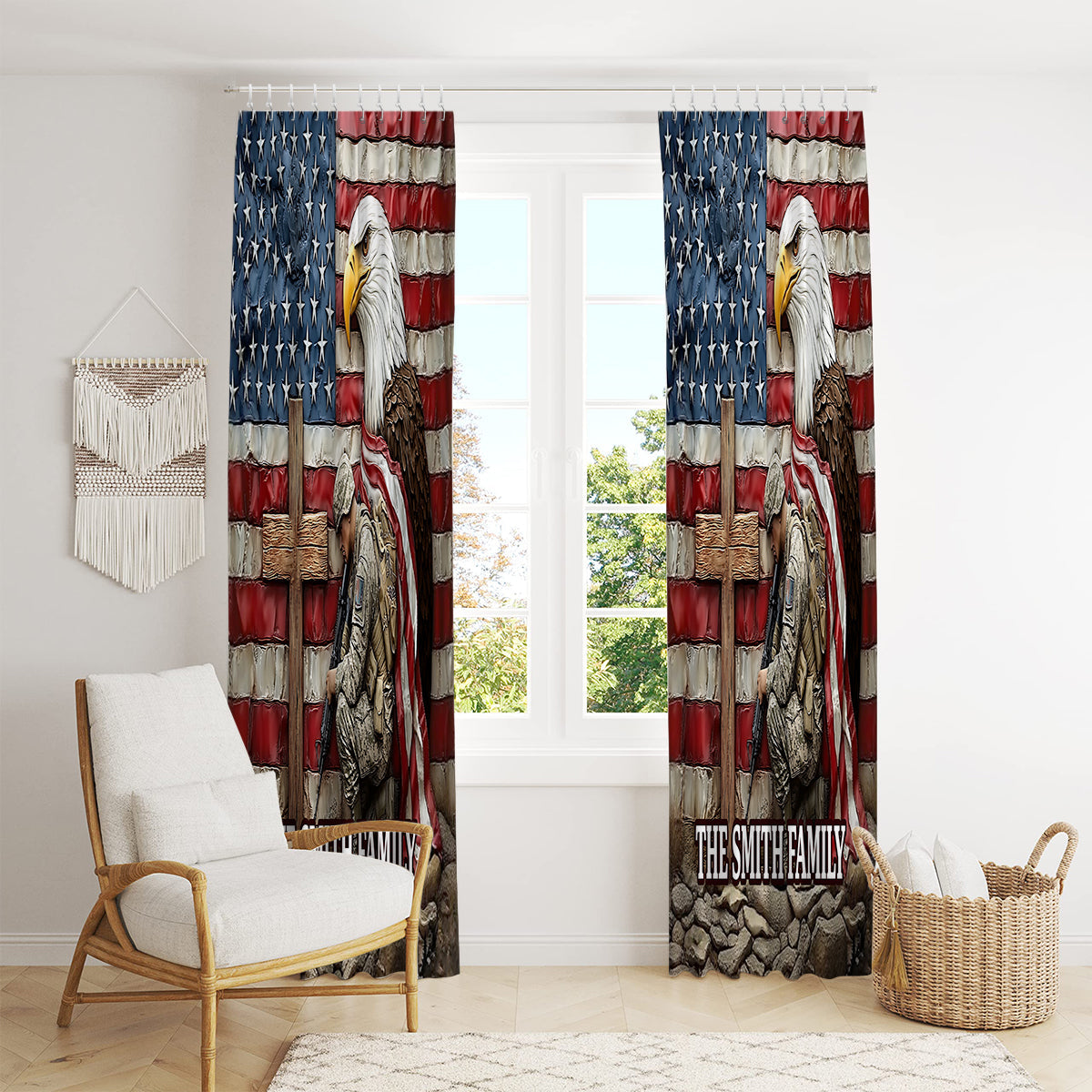 One Nation Under God - Personalized Bald Eagle Blackout Window Curtain/ Drapes Set