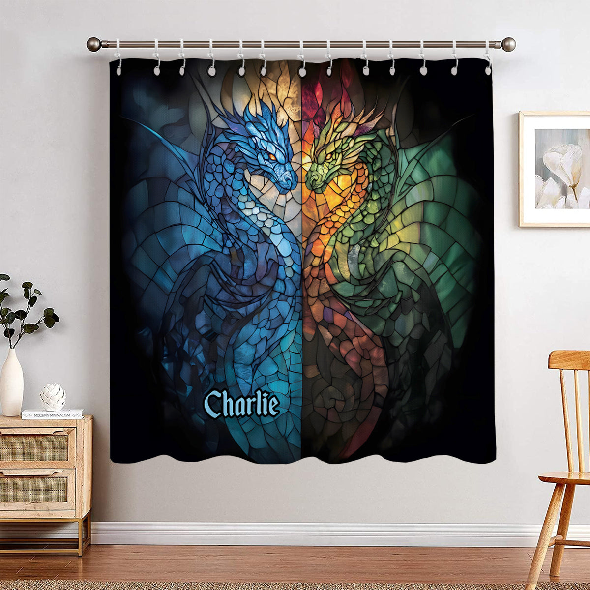 Dragons Fight - Personalized Dragon Blackout Window Curtain/ Drapes Set
