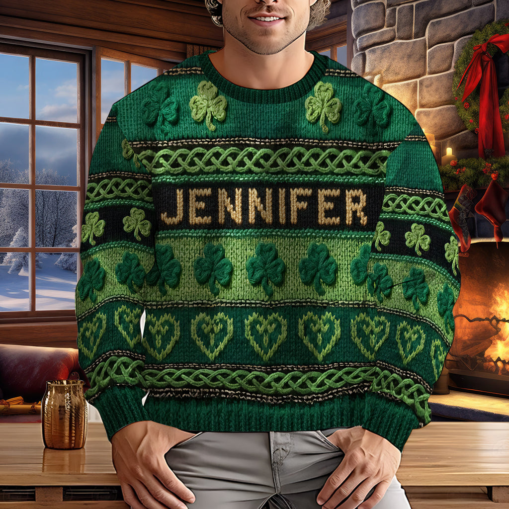 Trèfle porte-bonheur - Pull irlandais moche personnalisé