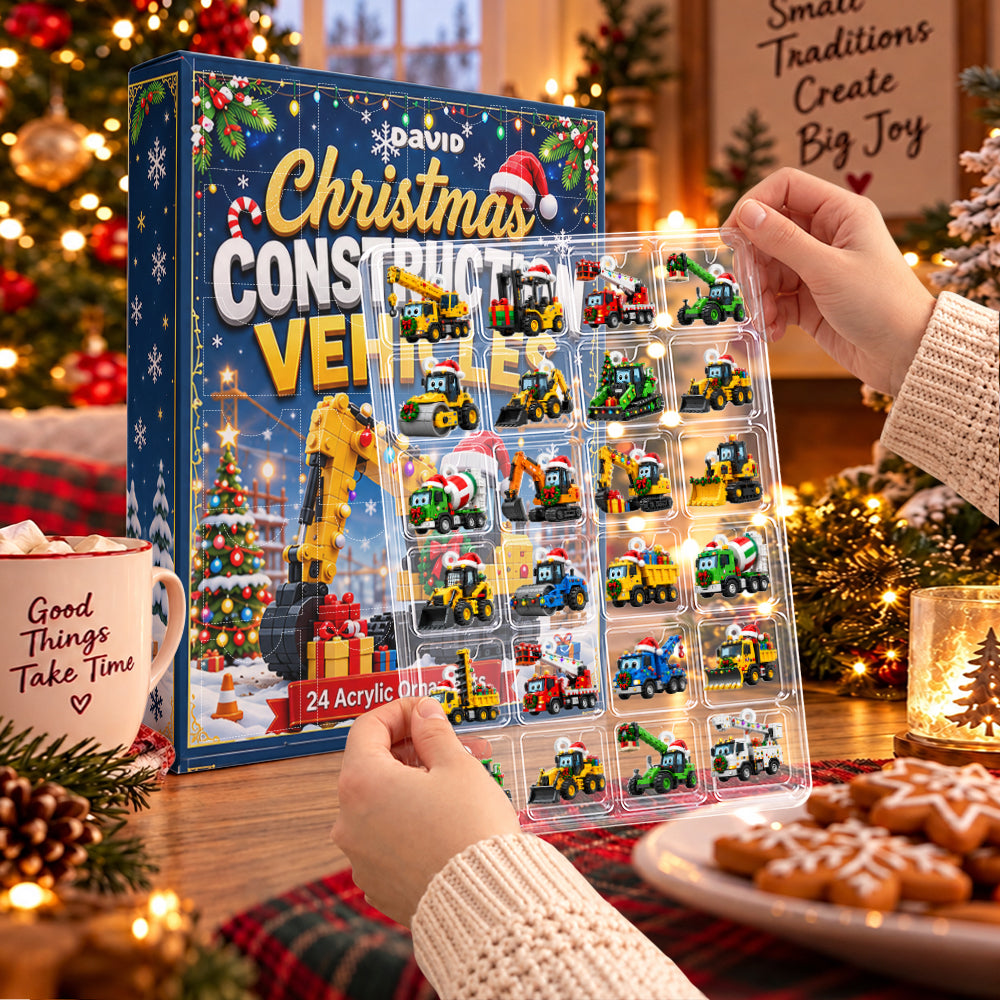 Christmas Construction Vehicles - Personalized Kid Advent Calendar With 3D Collectibles