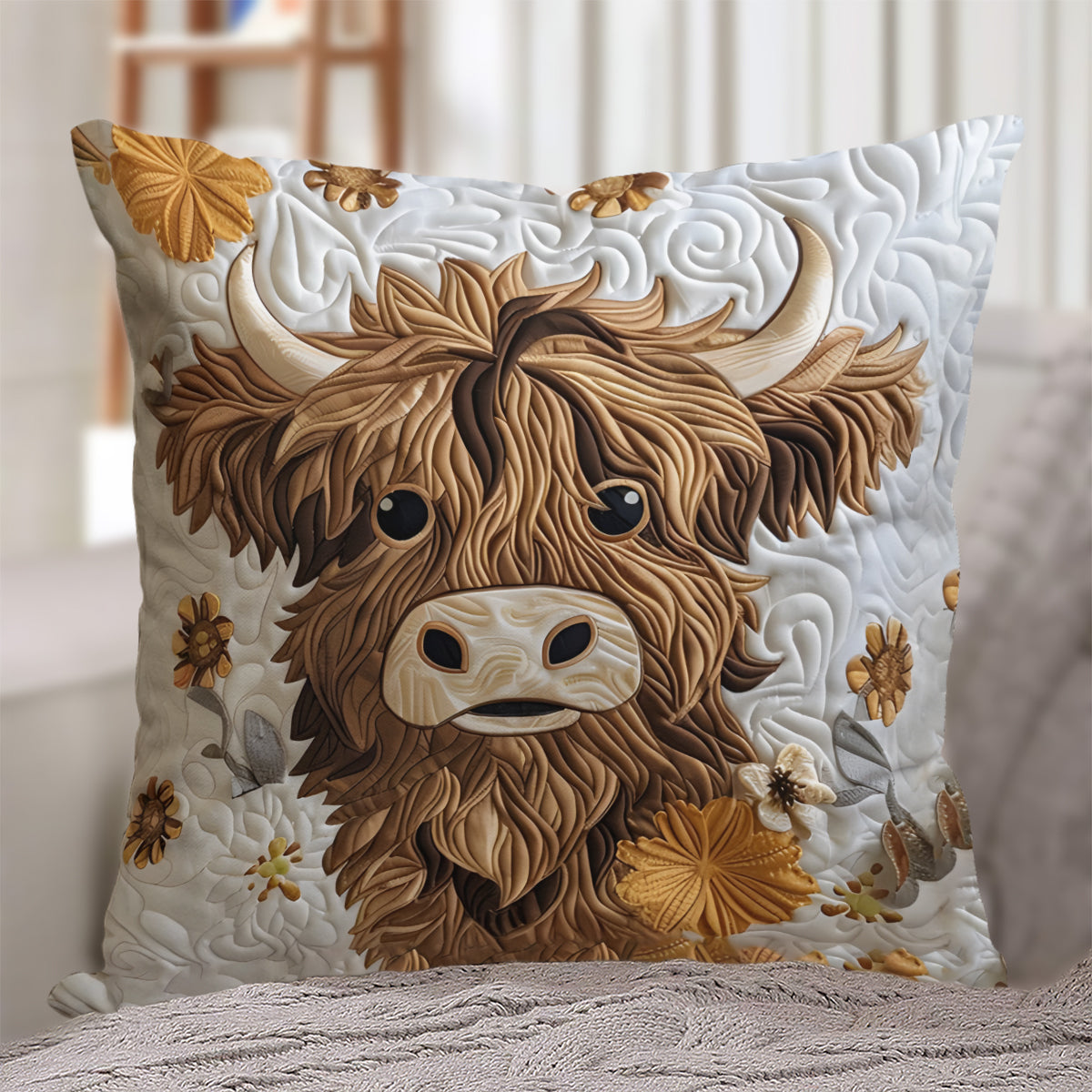 Coussin décoratif vache des Highlands duveteuse
