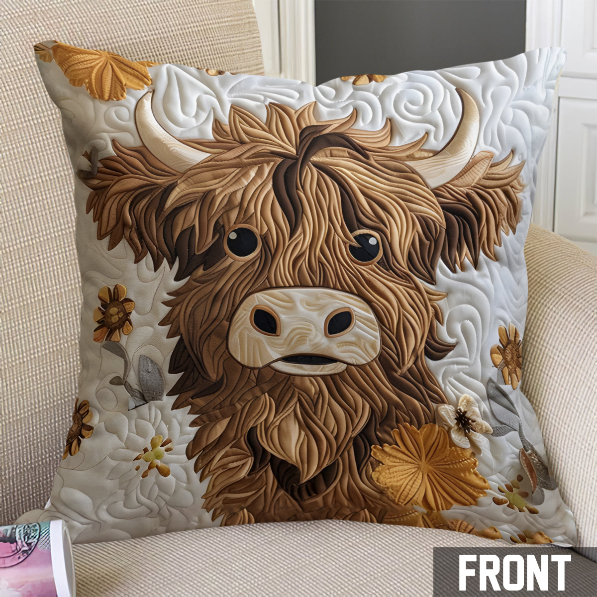 Coussin décoratif vache des Highlands duveteuse