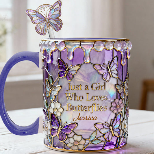 Juste une fille qui aime les papillons - Mug décoratif personnalisé avec agitateurs en acrylique « Ensemble papillon »