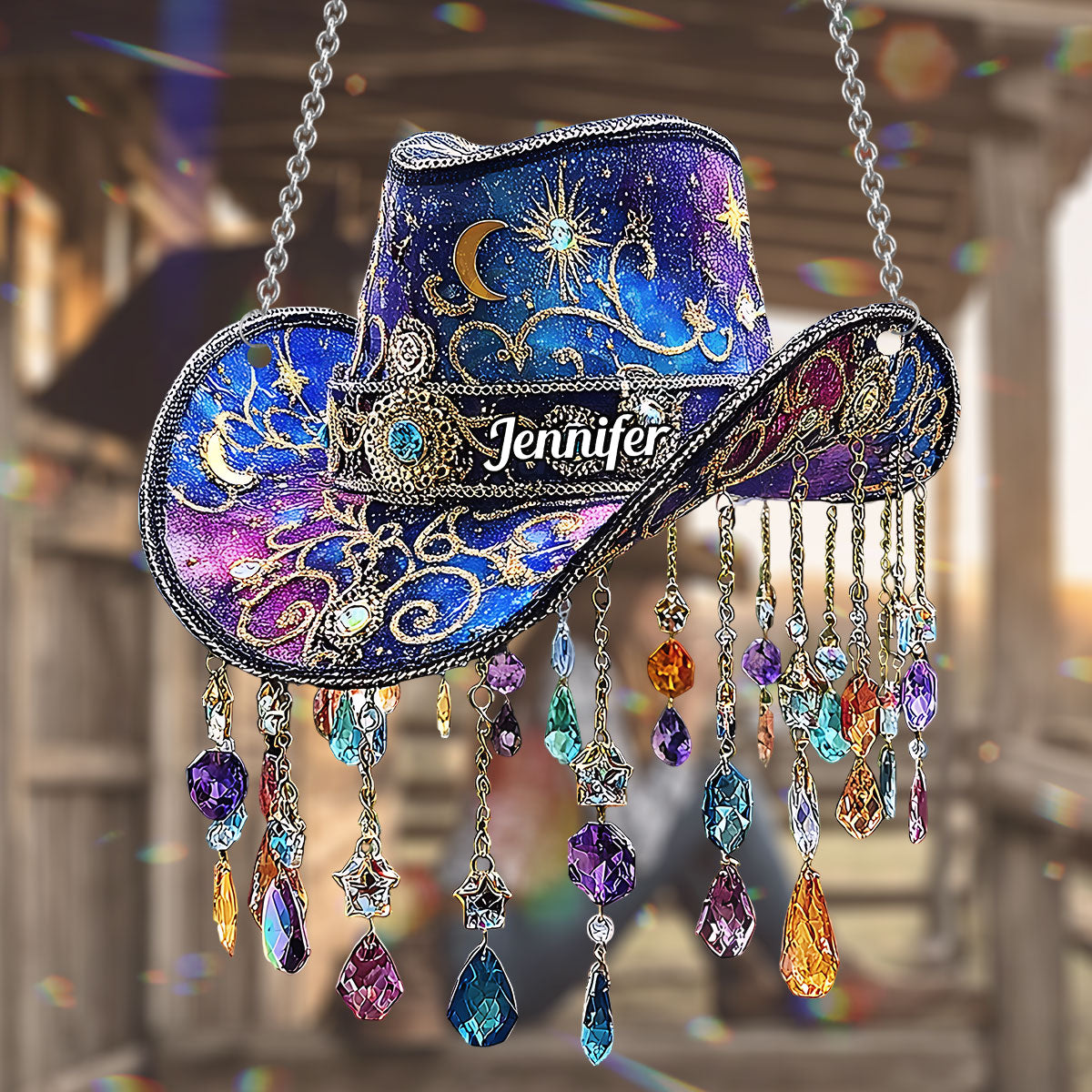 Magnifique chapeau de cowboy - Ornement attrape-soleil personnalisé pour fenêtre, style cowgirl