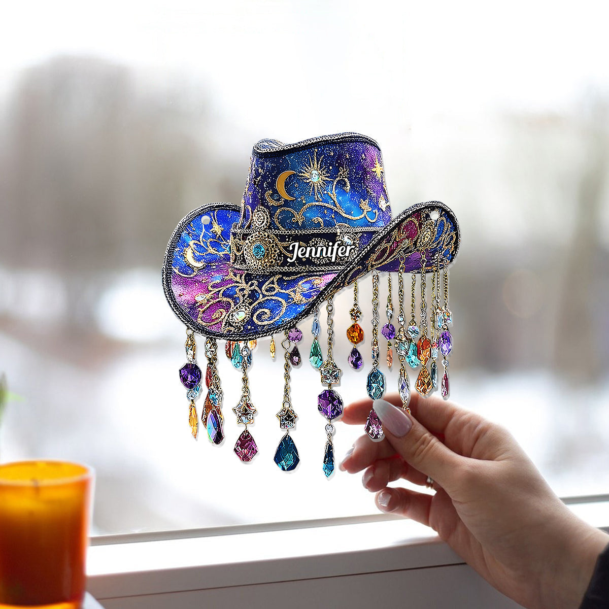 Magnifique chapeau de cowboy - Ornement attrape-soleil personnalisé pour fenêtre, style cowgirl