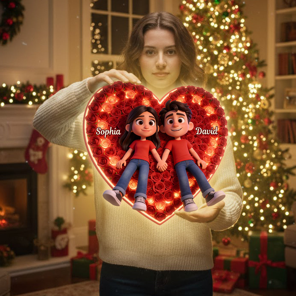 Cadeau idéal pour un couple - Panneau lumineux LED personnalisé pour couple - Photo parfaite