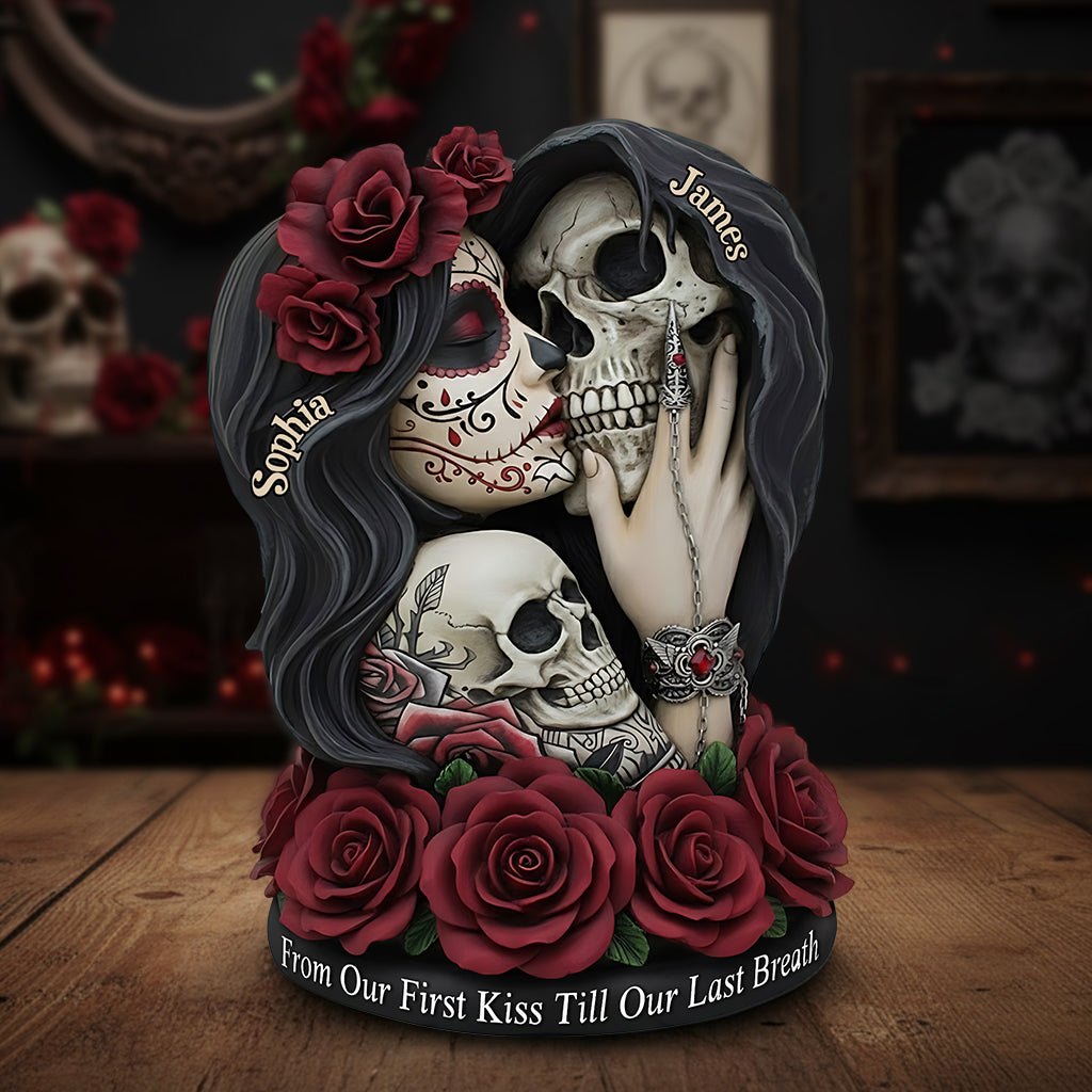 De notre premier baiser à notre dernier souffle - Plaque acrylique personnalisée en forme de crâne