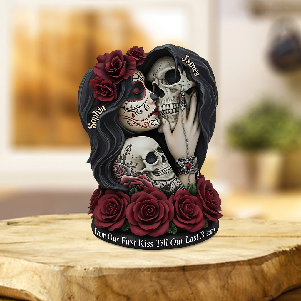 De notre premier baiser à notre dernier souffle - Plaque acrylique personnalisée en forme de crâne