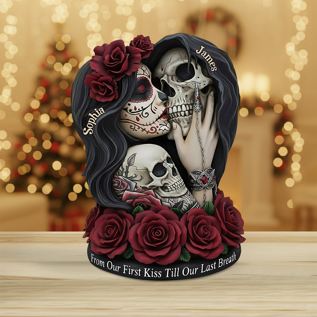 De notre premier baiser à notre dernier souffle - Plaque acrylique personnalisée en forme de crâne