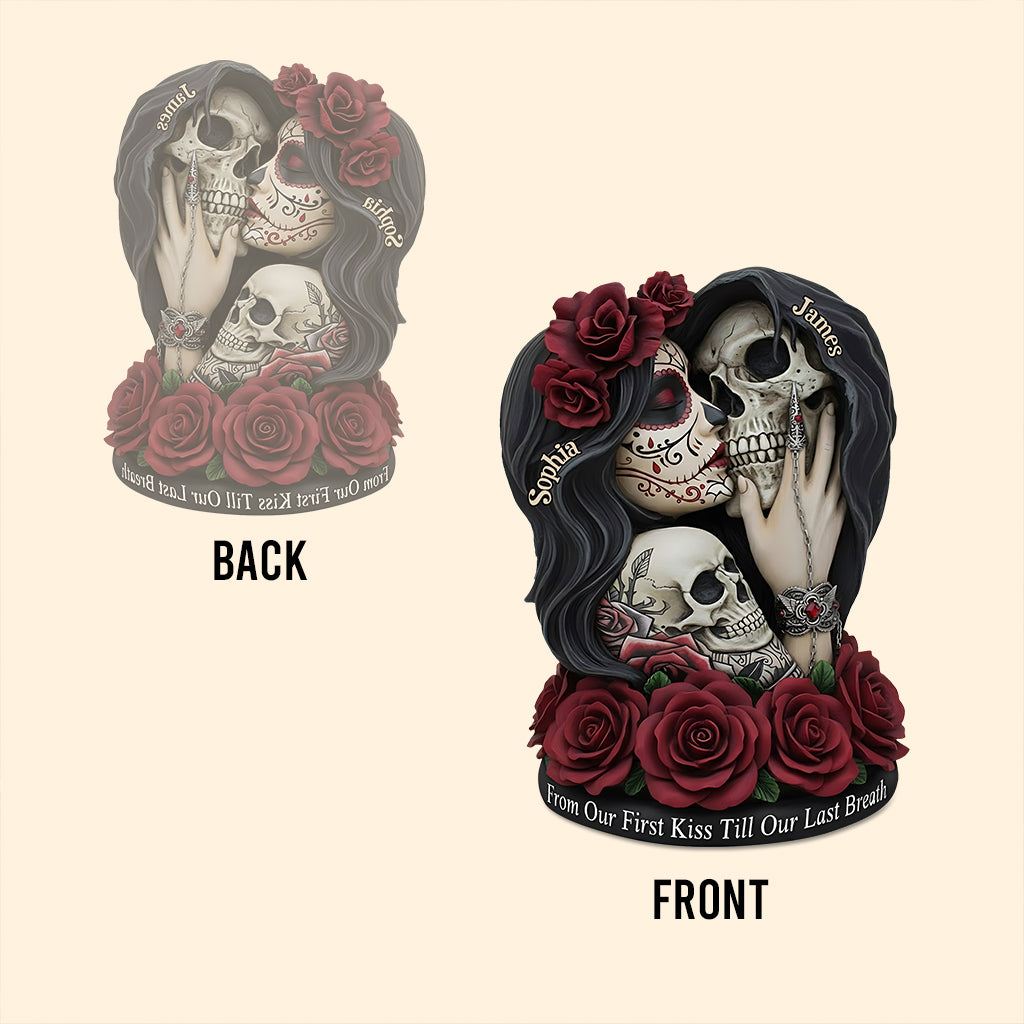De notre premier baiser à notre dernier souffle - Plaque acrylique personnalisée en forme de crâne
