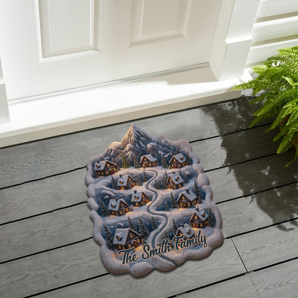Snowy Mountain Village - Personalized Family Non-Slip Tufted Rug