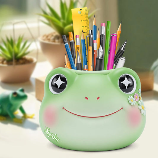 Porte-stylo en bois personnalisé en forme de grenouille mignonne