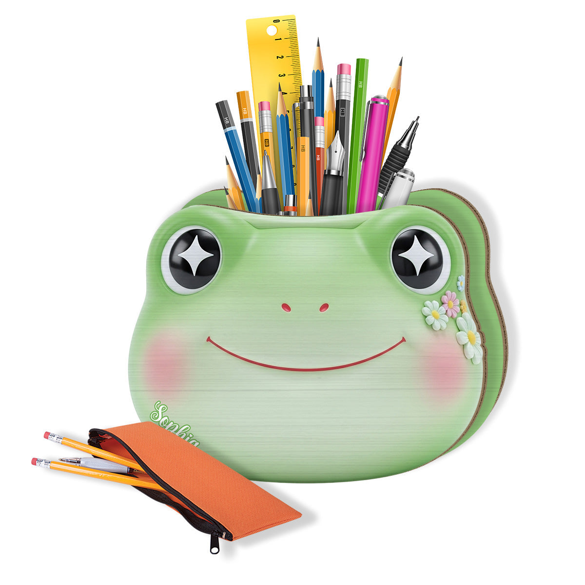 Porte-stylo en bois personnalisé en forme de grenouille mignonne