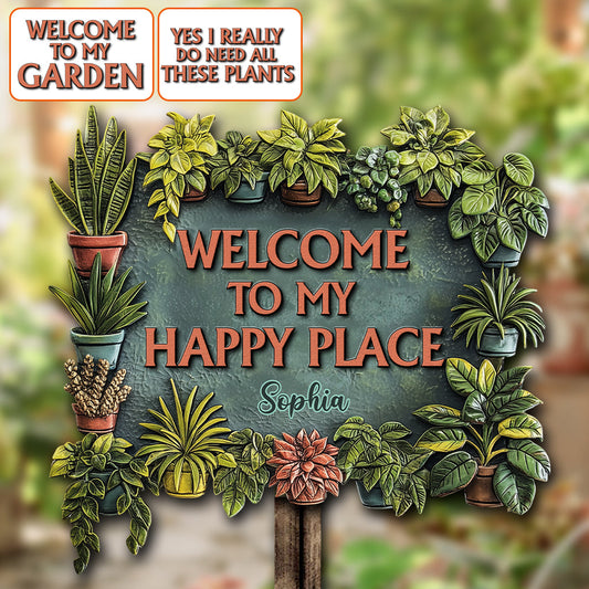 Bienvenue dans mon havre de paix - Panneau en métal découpé personnalisé pour le jardinage