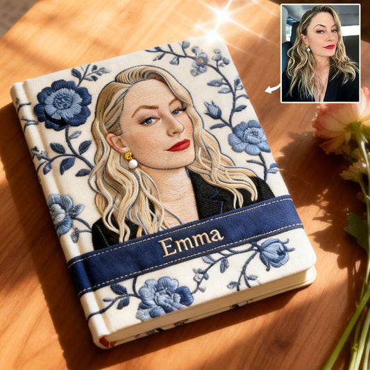 Journal en cuir personnalisé avec photo et fleur du mois de naissance - Carnet de notes sur l'amour de soi