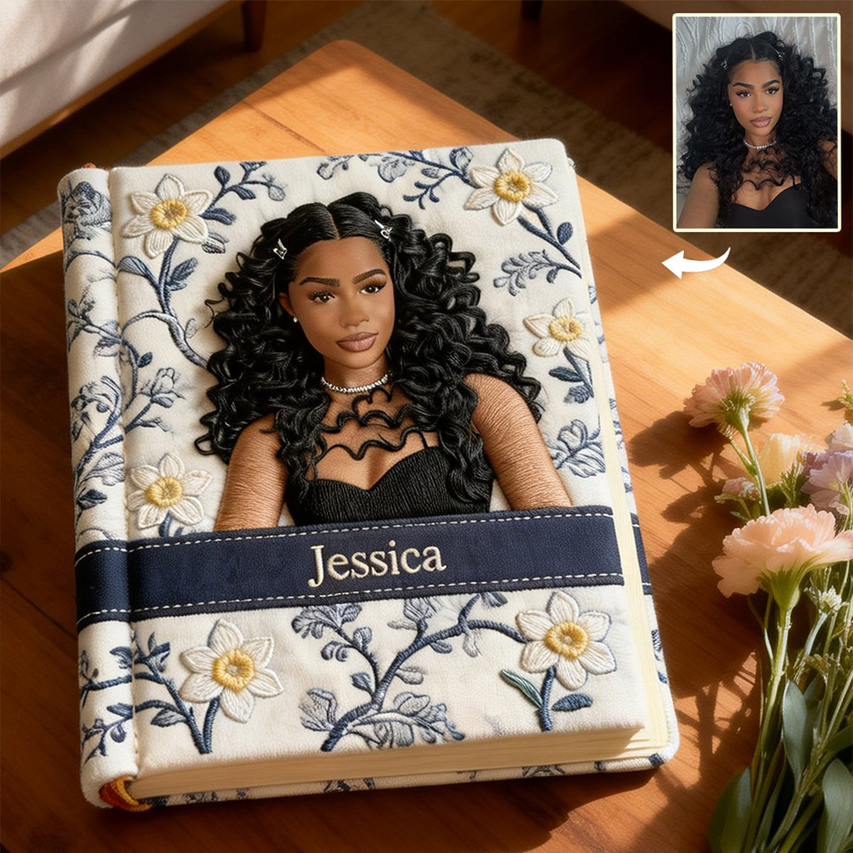 Custom Any Photo & Birth Month Flower - Personalized Self Love Leather Journal