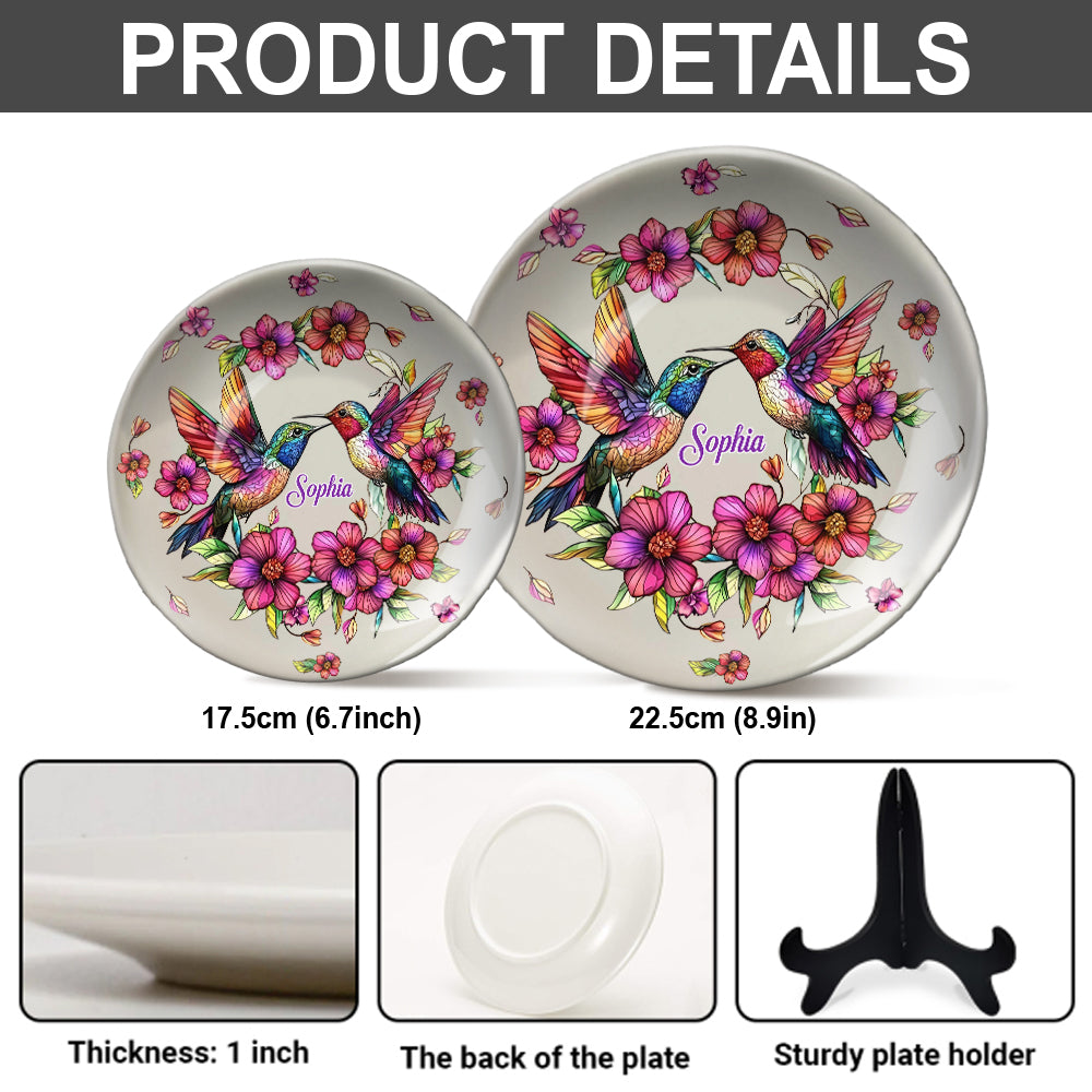 Assiette ronde en céramique personnalisée Colibri coloré