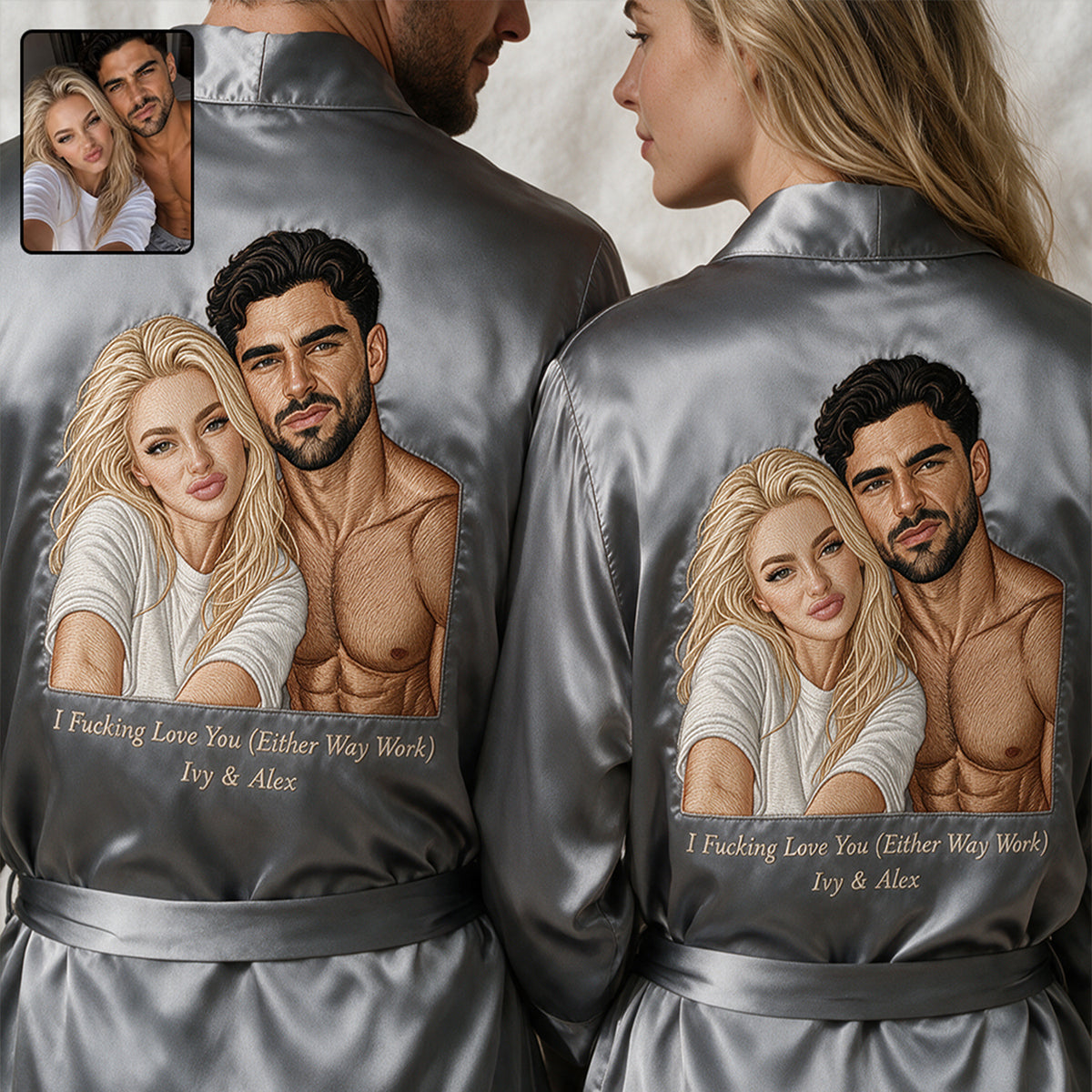 Merci pour tous les orgasmes - Peignoir en satin épicé personnalisé