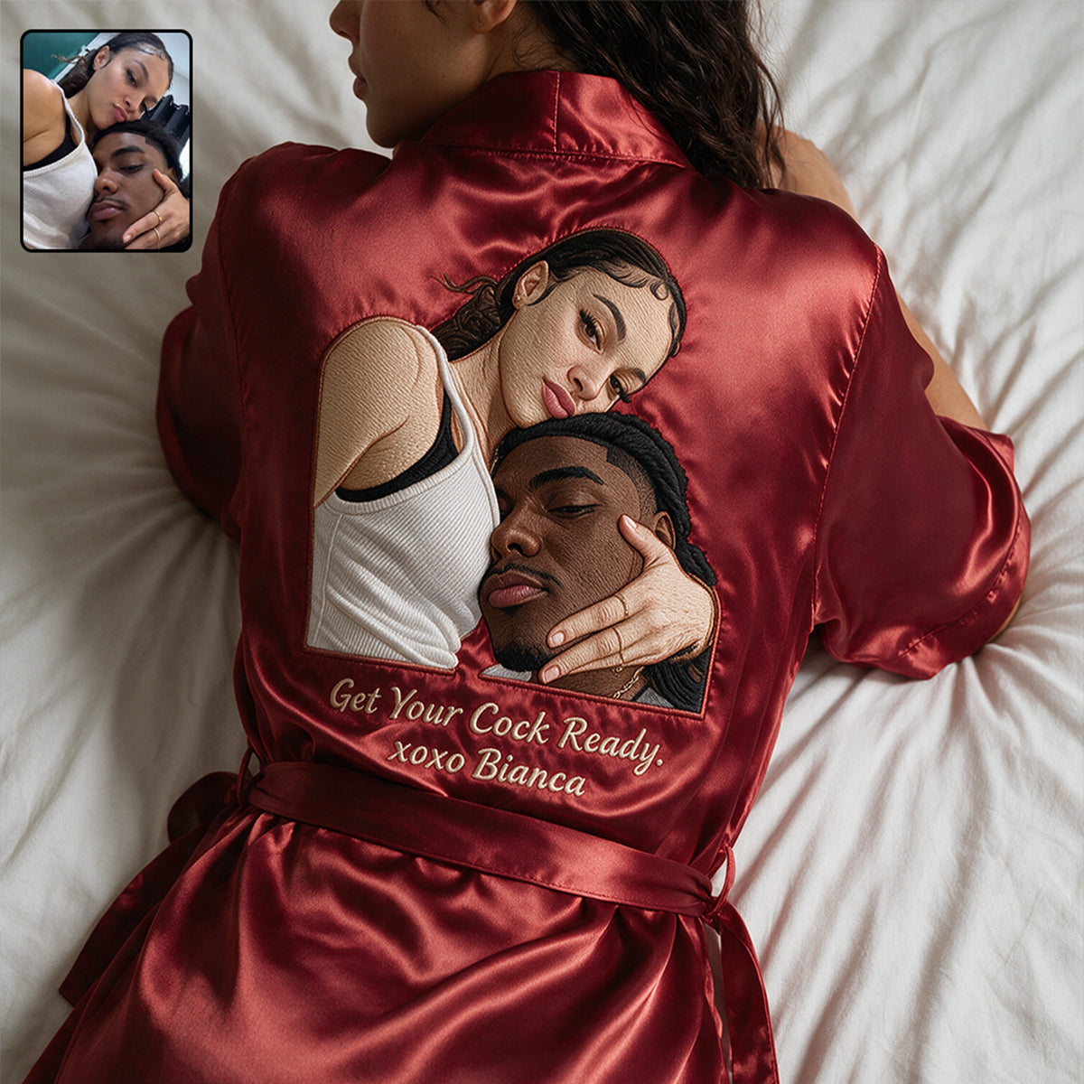 Merci pour tous les orgasmes - Peignoir en satin épicé personnalisé