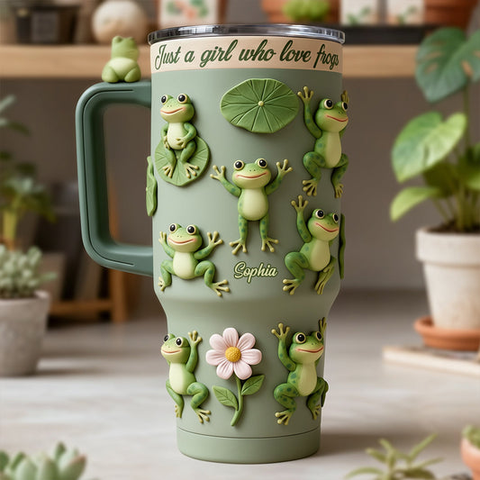 Une fille qui adore les grenouilles - Gobelet grenouille personnalisé avec anse