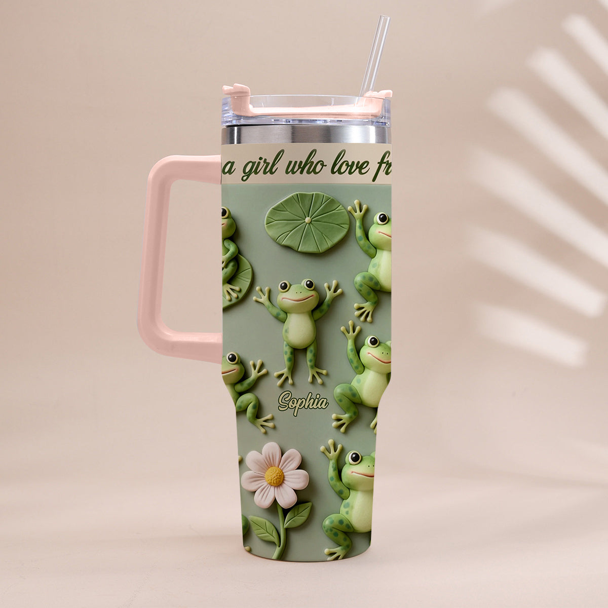 Une fille qui adore les grenouilles - Gobelet grenouille personnalisé avec anse