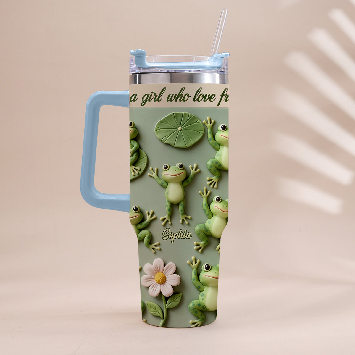 Une fille qui adore les grenouilles - Gobelet grenouille personnalisé avec anse