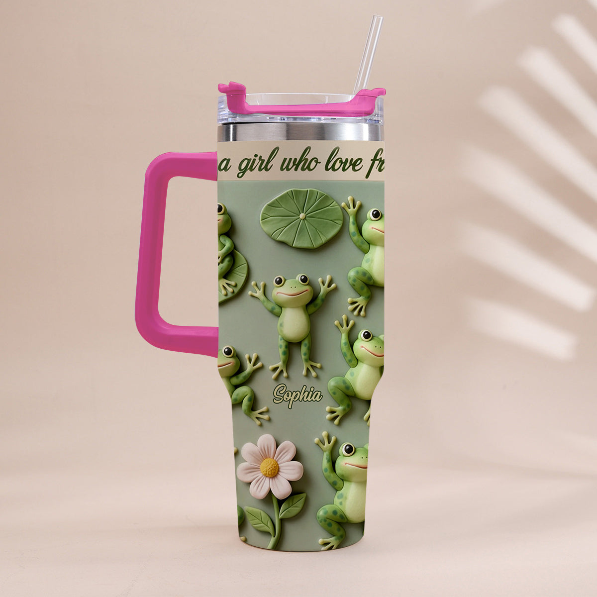 Une fille qui adore les grenouilles - Gobelet grenouille personnalisé avec anse