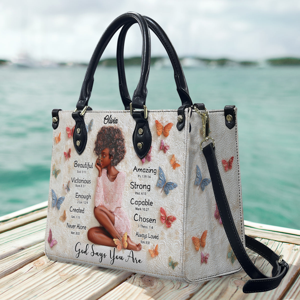 Dieu dit que tu l'es - Sac à main personnalisé en cuir afro-américain