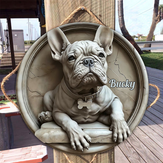 French Bulldog - Personalized French Bulldog Round Wood Sign