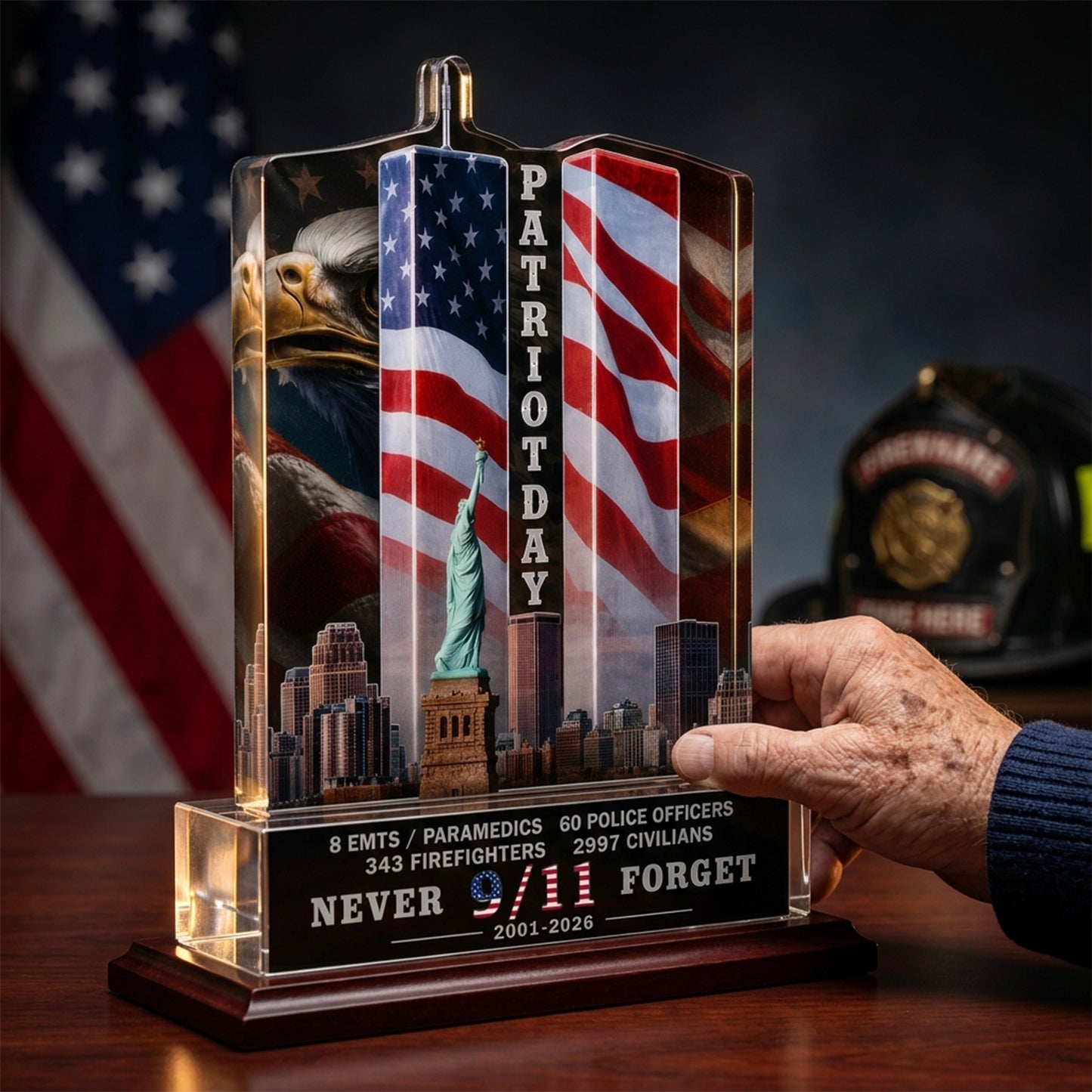 Never Forget 9/11 - Firefighter 2-Side Printed Acrylic Plaque