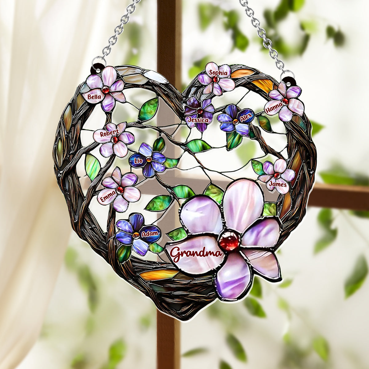 Fleurs de la maman de grand-mère - Attrape-soleil personnalisé à suspendre à la fenêtre pour grand-mère