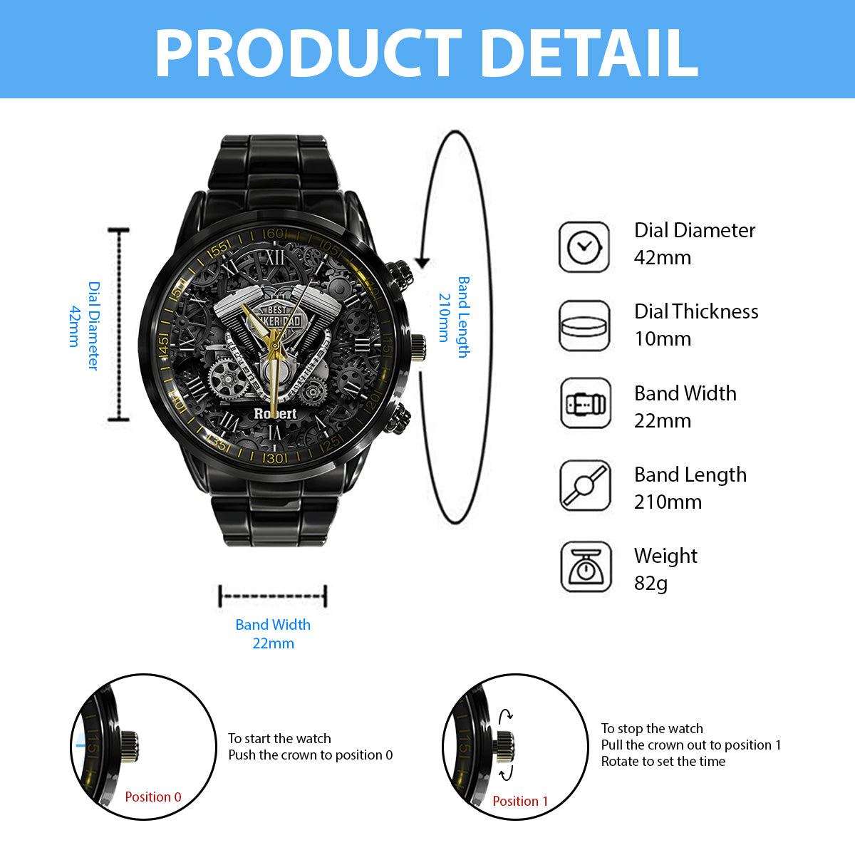 Best Dad Ever - Personalized Biker Hand Watch