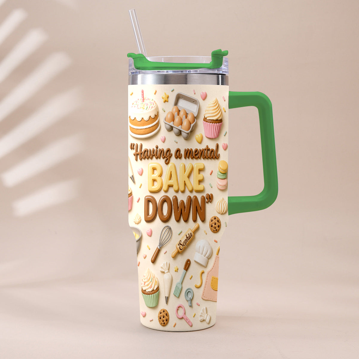 Having A Mental Bake Down - Personalized Baking Tumbler With Plush Charm