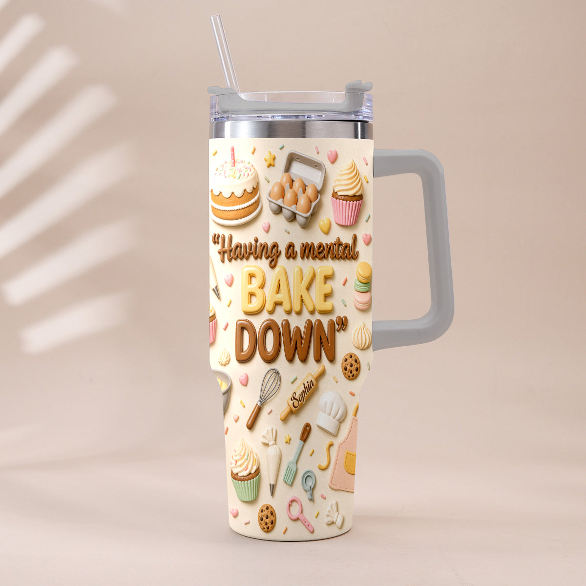 Having A Mental Bake Down - Personalized Baking Tumbler With Plush Charm