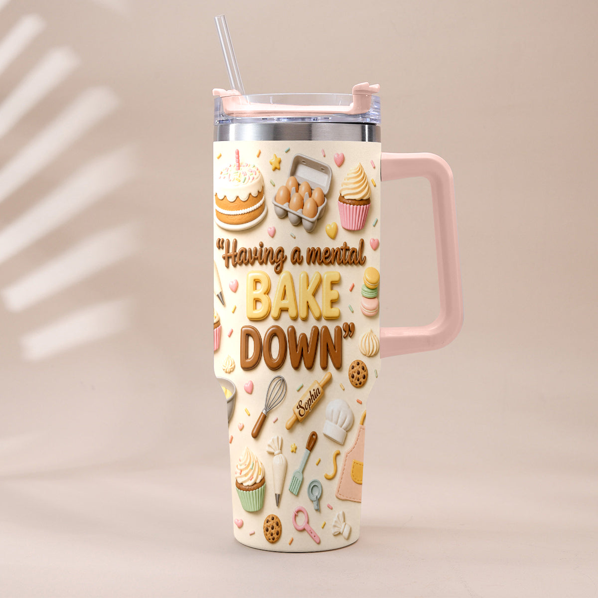 Having A Mental Bake Down - Personalized Baking Tumbler With Plush Charm
