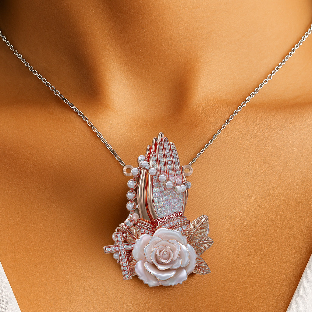 Je prie Dieu - Collier pendentif chrétien personnalisé de forme unique