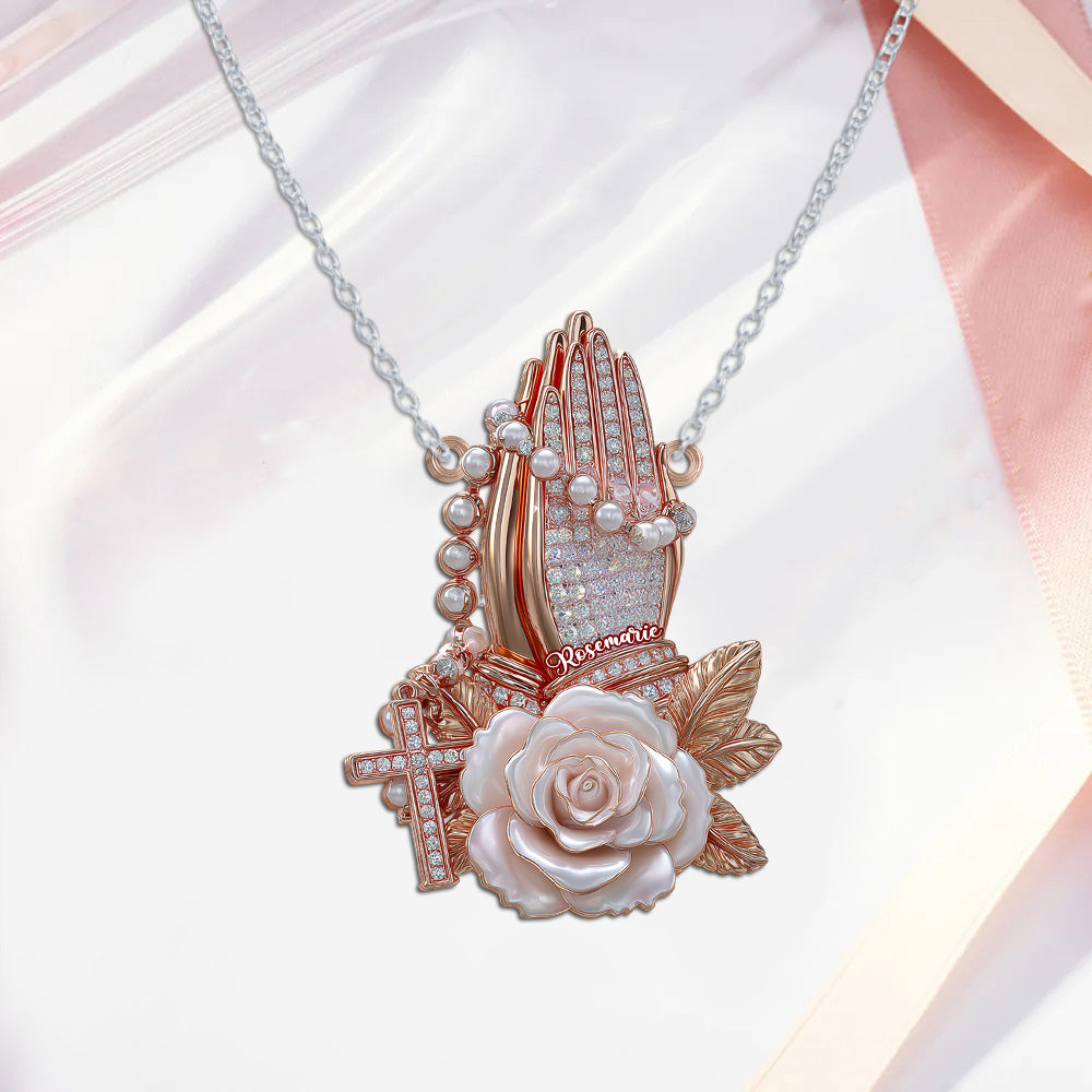 Je prie Dieu - Collier pendentif chrétien personnalisé de forme unique