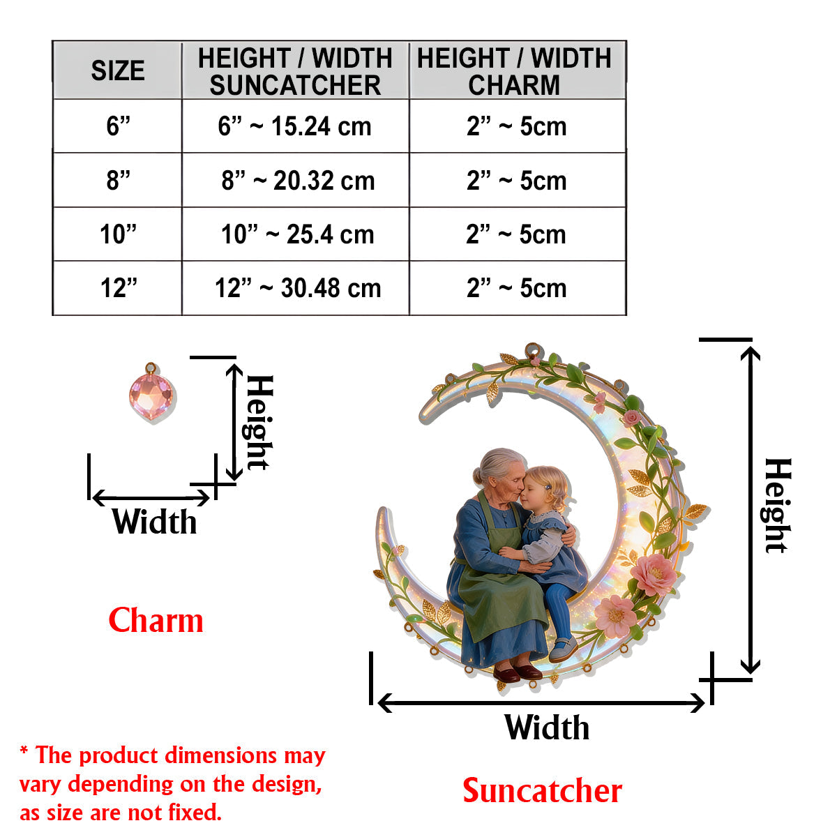 Love You To The Moon, Mother's Grandma Gift - Personalized Mother Window Hanging Suncatcher With Charms