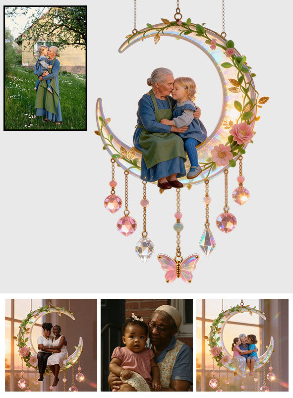 Love You To The Moon, Mother's Grandma Gift - Personalized Mother Window Hanging Suncatcher With Charms