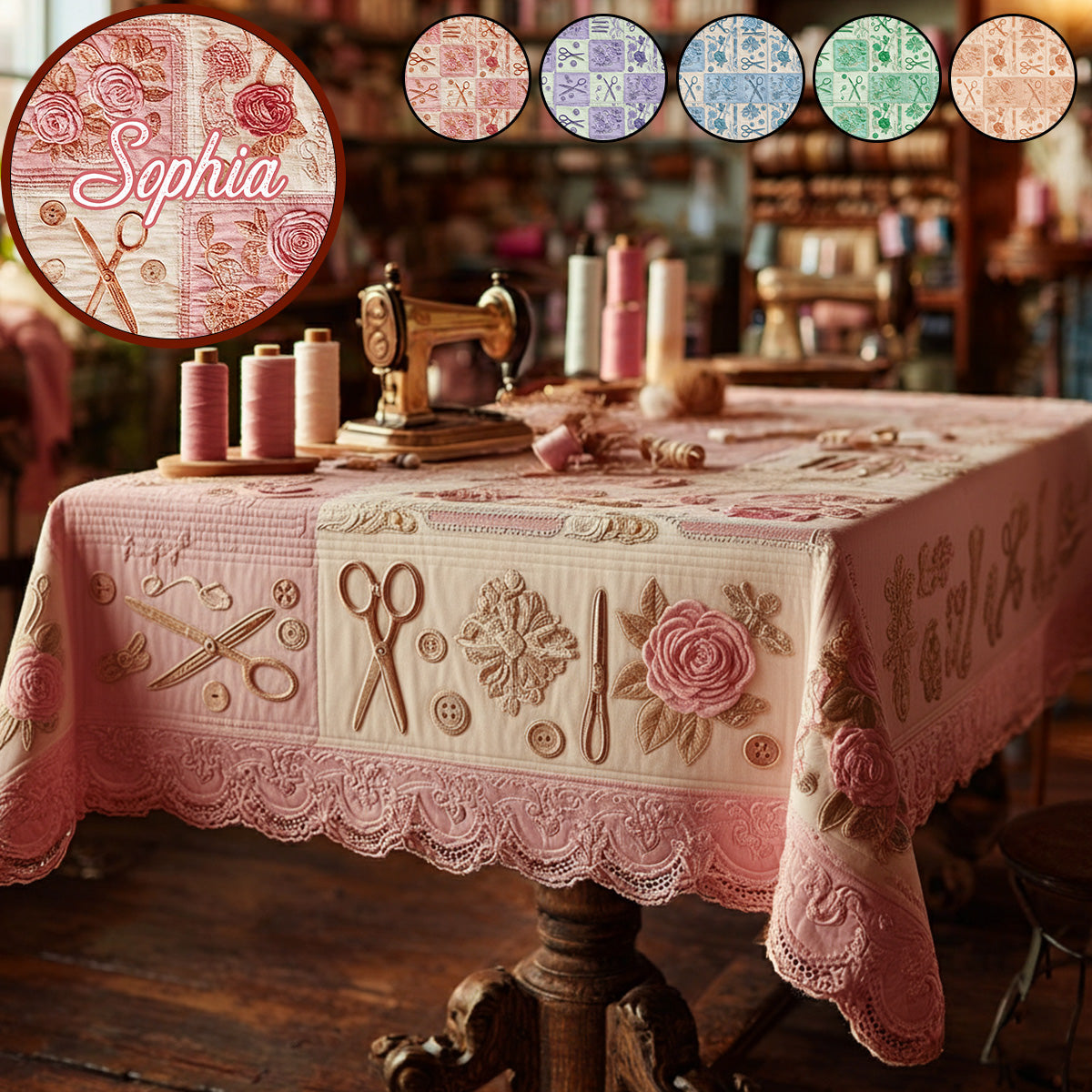 J'adore coudre - Nappe de table de couture personnalisée